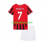 Camisolas de futebol AC Milan Alvaro Morata 7 Criança Equipamento Principal 2024/25 Manga Curta